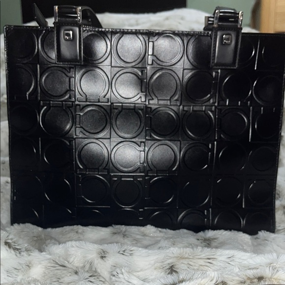 Salvatore Ferragamo Black Tote Bag with Embossed Pattern and Structured Shape - Picture 2 of 16